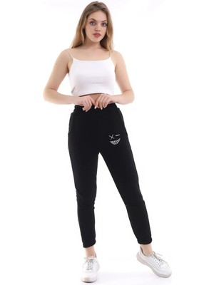 Adrift Lion Company Baskılı Siyah Paçası Lastikli Eşofman Unisex ESF01