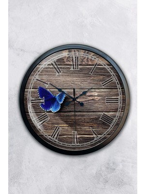 Kasva Concept Hediyelik 40 cm Siyah Metal Kelebek Duvar Saati