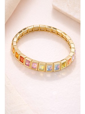 Göksunun İzi Kadın Altın Ton Dikdörtgen Kesim Seramik Taş Kaplama Lastikli Bileklik