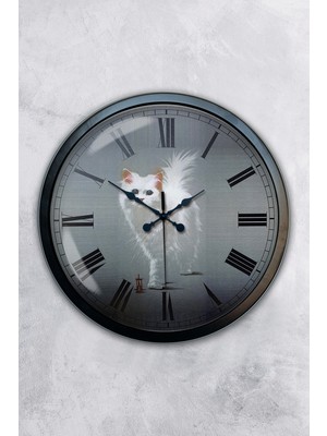 Kasva Concept Hediyelik 40 cm Siyah Metal Kedi Duvar Saati