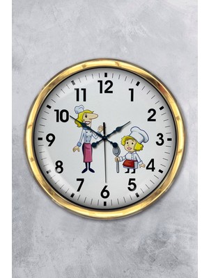 Kasva Concept Hediyelik 40 cm Gold Metal Kadın Aşçı Duvar Saati