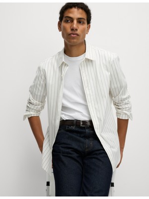 Marks & Spencer Saf Keten Çizgili Gömlek