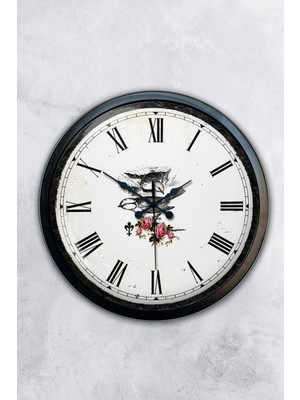 Kasva Concept Hediyelik 40 cm Siyah Metal Kuşlu Duvar Saati