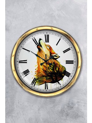 Kasva Concept Hediyelik 40 cm Gold Metal Kurt Duvar Saati