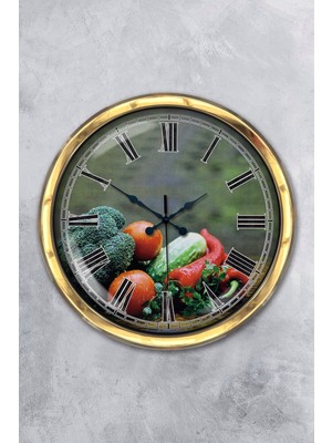 Kasva Concept Hediyelik 40 cm Gold Metal Mutfak Duvar Saati