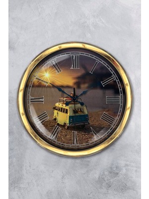 Kasva Concept Hediyelik 40 cm Gold Metal Deniz Kenarı Duvar Saati