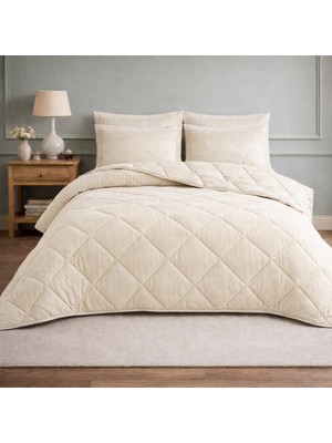 Meine Home Krem Welsoft Kumaş Çift Taraflı Jakarlı Silikon Yorgan Takmı - 195X215 cm 4 Parça