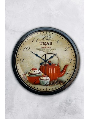 Kasva Concept 40 cm Siyah Metal Mutfak Çaydanlık Duvar Saati