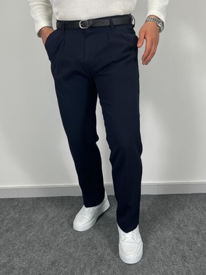 Erkek Havanna Modern Baggy Kalıp Beli Lastikli Kumaş Pantolon -Lacivert