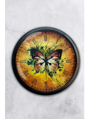 Kasva Concept Hediyelik 40 cm Siyah Metal Kelebek Duvar Saati