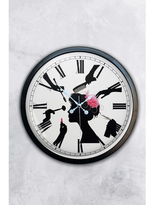 Kasva Concept Hediyelik 40 cm Siyah Metal Kuaför Duvar Saati