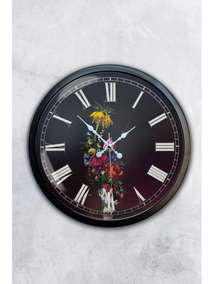 Kasva Concept 40 cm Siyah Metal Vazolu Çiçek Duvar Saati