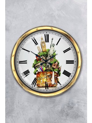 Kasva Concept Hediyelik 40 cm Gold Metal Başkentler Duvar Saati