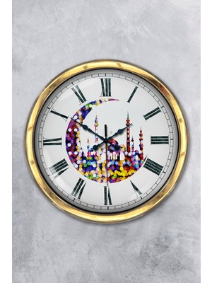 Kasva Concept Hediyelik 40 cm Gold Metal Hilal ve Cami Duvar Saati