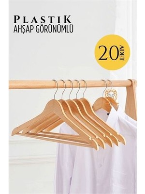 Yaman Market Hsnet Ahşap Görünüm Plastik Askı 20 Adet Krem - KB002H-6IOIB7