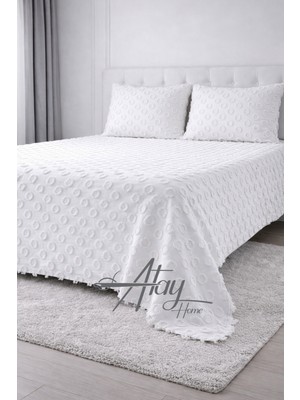 Nova Beyaz Şönil Çift Kişilik Yatak Örtüsü Seti 240X260 cm – 2 Adet 50X70 Yastık Kılıfı