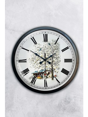 Kasva Concept 40 cm Siyah Metal Köy Evi Duvar Saati