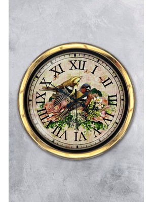 Kasva Concept Hediyelik 40 cm Gold Metal Kuş Duvar Saati