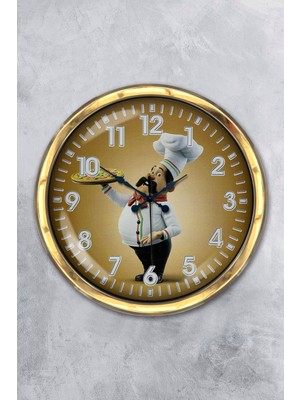 Kasva Concept Hediyelik 40 cm Gold Metal Aşçı Mutfak Duvar Saati