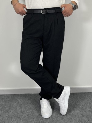 Havanna Erkek Premium Kadife Ince Fitilli Yarı Baggy Kalıp Pantolon - Siyah