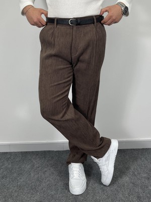 Havanna Erkek Premium Kadife Ince Fitilli Yarı Baggy Kalıp Pantolon - Kahverengi