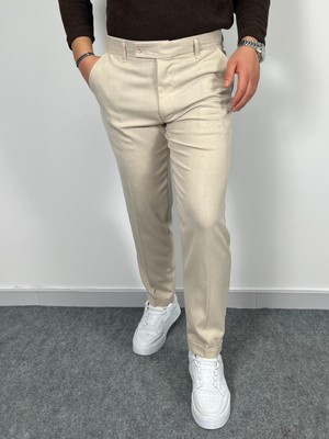 Erkek Havanna Premium Duble Paça Regular Kalıp Kumaş Pantolon - Krem