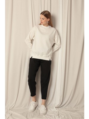 End Black Store Modal Kumaş Çimalı Bol Paça Siyah Kadın Pantolon