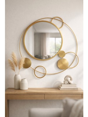 Wallover Design Glow Gold Luxe Design – Özel Tasarım Modern Dekoratif Ayna, 90X90 cm