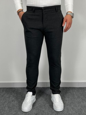 Erkek Havanna Slim Fit Kalıp Kumaş Pantolon - Füme