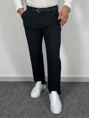 Erkek Havanna Modern Baggy Kalıp Beli Lastikli Kumaş Pantolon -Siyah