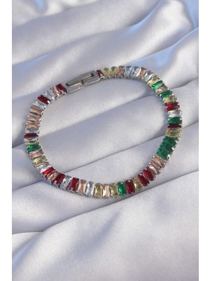 Asel Aksesuarcı 316L Çelik Gümüş Renk Renkli Su Yolu Tasarımlı Bileklik