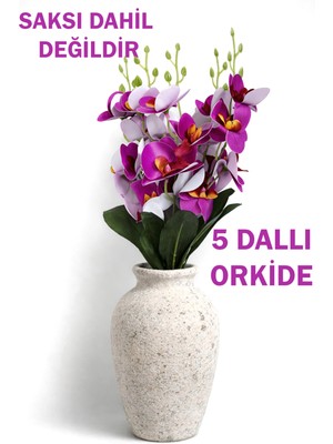 Alshop Yapay 5 Dallı Islak Dokulu Orkide Demeti 40 cm