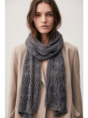 Chellomood -El Yapımı Butik El Örgüsü Şal – Gri (40×140 Cm)