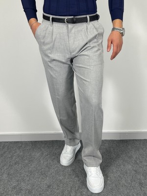 Erkek Havanna Modern Baggy Kalıp Beli Lastikli Kumaş Pantolon -Gri