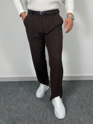 Erkek Havanna Modern Baggy Kalıp Beli Lastikli Kumaş Pantolon -Kahverengi