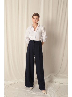 End Black Store Atlas Kumaş Mavi Kadın Palazzo Pantolon