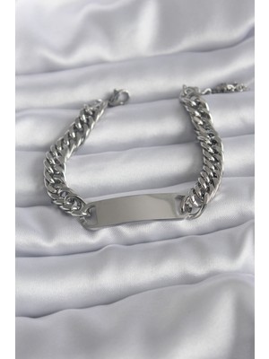 Asel Aksesuarcı 316L Çelik Gümüş Renk Isim Yazılabilir Plaka Model Kadın Bileklik