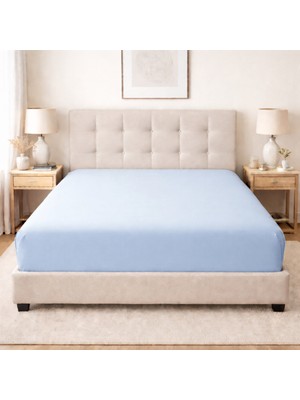 Lila Moon Mavi Renkli Pamuklu Penye Kumaştan Tek/çift Kişilik Lastikli Fitted Çarşaf