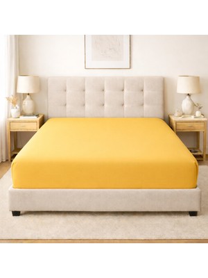 Lila Moon Sarı Renkli Pamuklu Penye Kumaştan Tek/çift Kişilik Lastikli Fitted Çarşaf