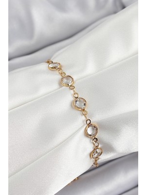 Asel Aksesuarcı Pirinç Gold Renk Zirkon Taşlı Kadın Bileklik