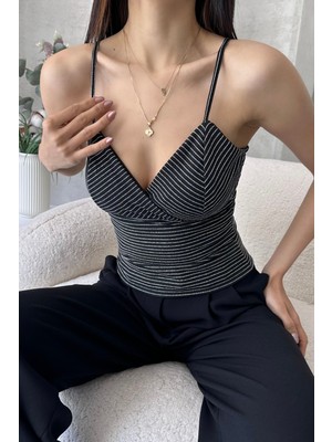 End Black Store İp Askılı Kruvaze Yaka Kadın Bluz