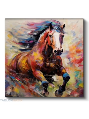Tablonhazır Kare Kanvas Tablo Salon Tablosu Ev Dekorasyon Özel Tasarım Renkler ve At