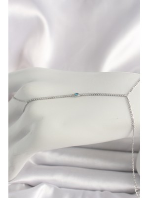 Asel Aksesuarcı Pirinç Gümüş Renk Su Yolu Zirkon Taşlı Mavi Taş Detaylı Kadın Şahmeran