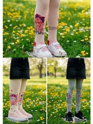 Pink Bunny %80 Pamuklu Kız Çocuk 3'lü Paket "moda Ikonu" Kız Figürlü Pamuklu Külotlu Çorap Seti