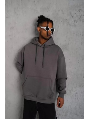ModaSize Erkek Düz Kapüşonlu Sweat - Gri