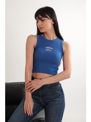 End Black Store Kaşkorse Kumaş Newyork Nakışlı Kadın Crop Saks