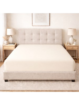 Lila Moon Krem Renkli Pamuklu Penye Kumaştan Tek/çift Kişilik Lastikli Fitted Çarşaf