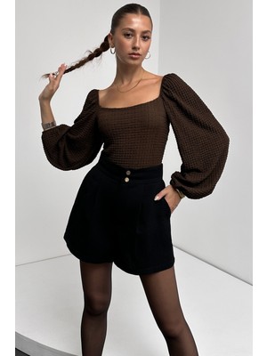 End Black Store Kare Yaka Balon Kol Kadın Bluz