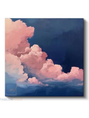 Tablonhazır Kare Kanvas Tablo Salon Tablosu Ev Dekorasyon Özel Tasarım Pembe Bulutlar