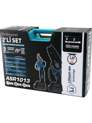 Go İthalat Profesyonel 2 Pcs Set 6 Inç - 8 Inç Budama Dal Kesme Testere=şarjlı - Zincirli + Bağ Makası Kömürlü 18V-1500MAH Akü ASR-1013 (784)